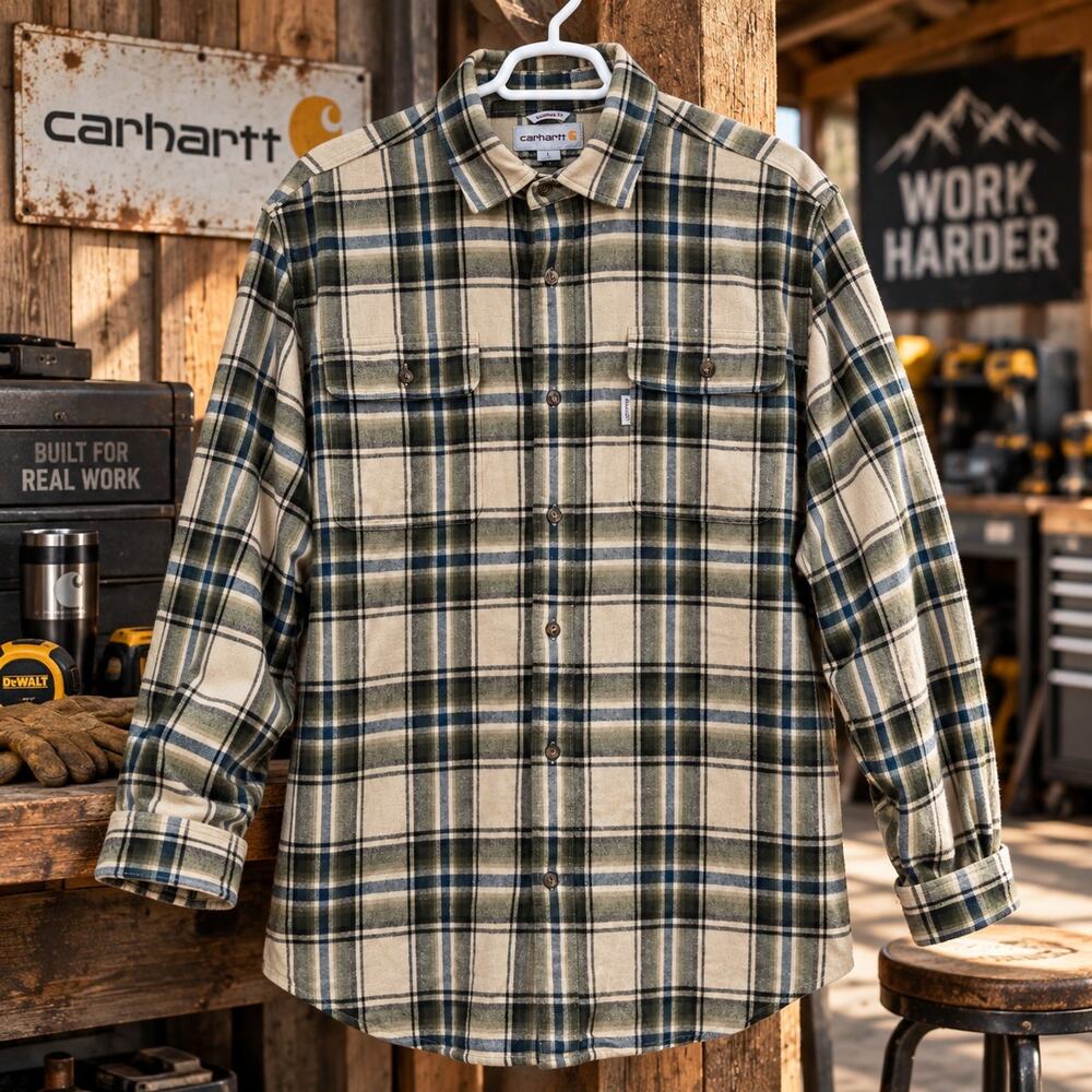 Carhartt 102215 301 Flannel Shirt Mens Large Original Fit Plaid Workwear Large